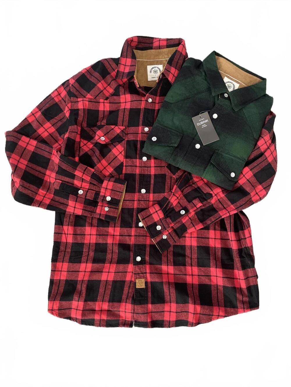 SALE Dubnik Men's Plaid Flannel Shirts Large Red Green Cotton Work - Picture 2 of 9